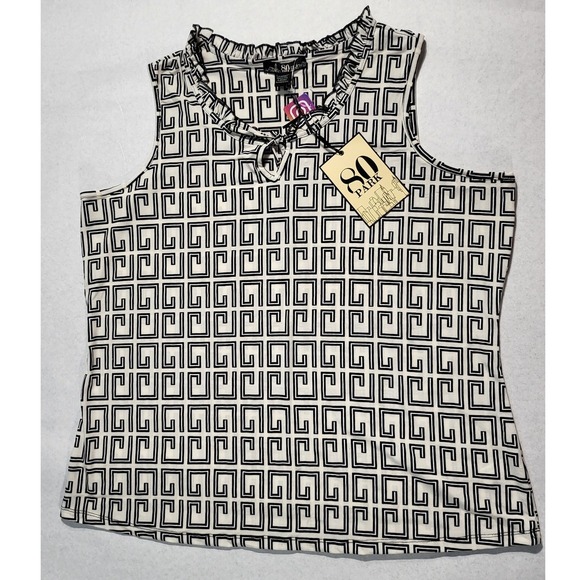 80 Park Sleeveless Top Geometric Print Ruffle Neck Keyhole Blouse 1X - Picture 2 of 8